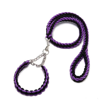 Black Braided Dog Rope Leash Durable Nylon Collars with Lights for Dogs and Cats for Walking